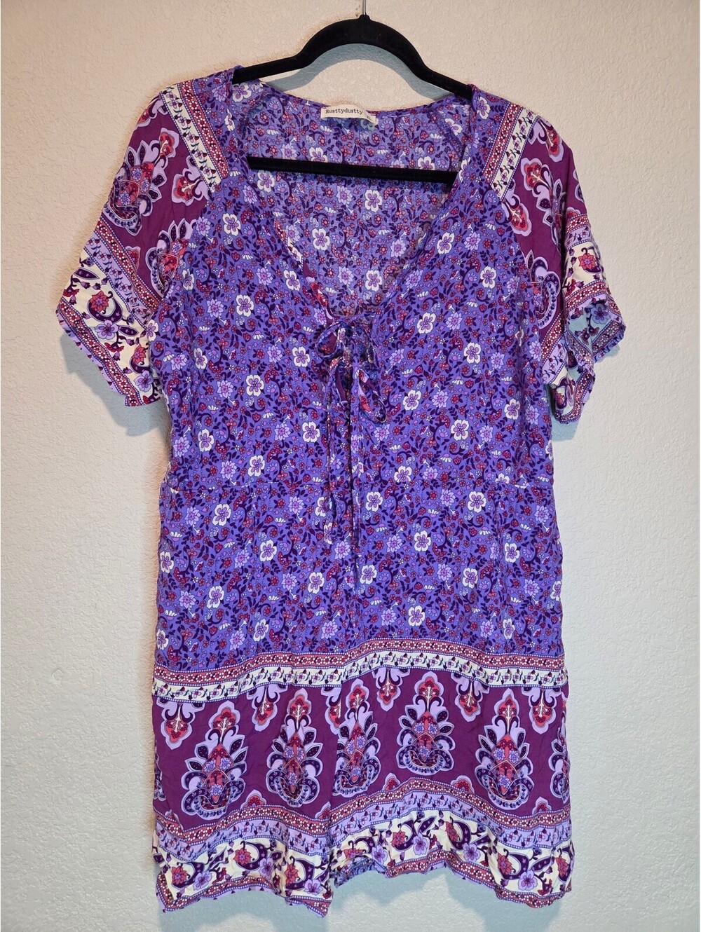 Rusttydustty XL Purple Floral Bohemian Style Romper